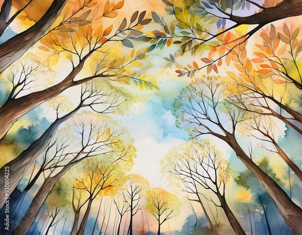 Fototapeta Minimalist Forest Canopy Abstract Leaves and Branches Creating a Patterned Sky in a Simple Design