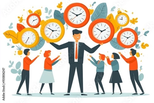 Fototapeta Time Management with a Team of People Working Together