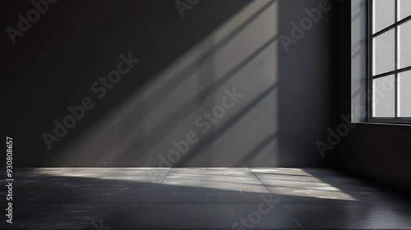 Fototapeta Smooth floor, black wall, and lovely window Shad