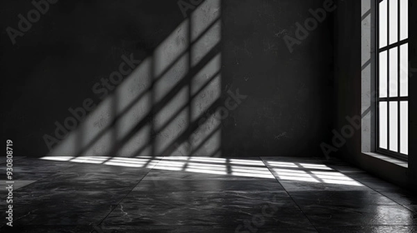 Fototapeta Smooth floor, black wall, and lovely window Shad