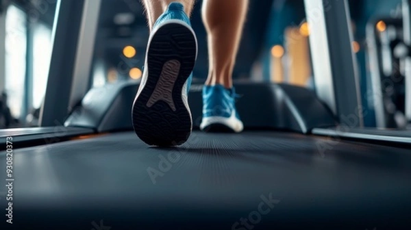 Fototapeta A person is running on a treadmill
