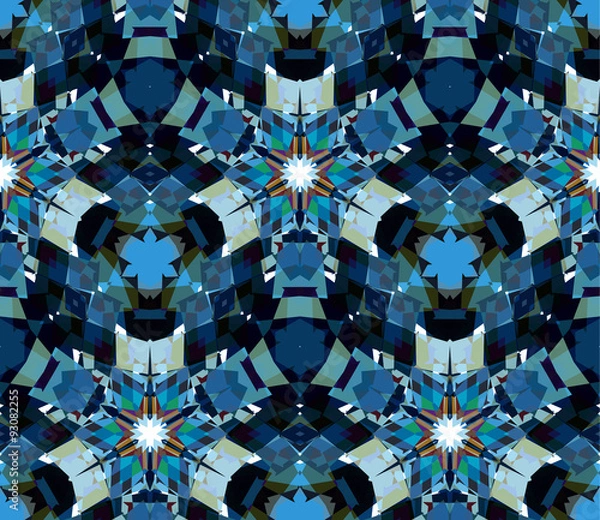 Fototapeta Blue kaleidoscope background. Seamless pattern composed of color abstract elements located on white background.