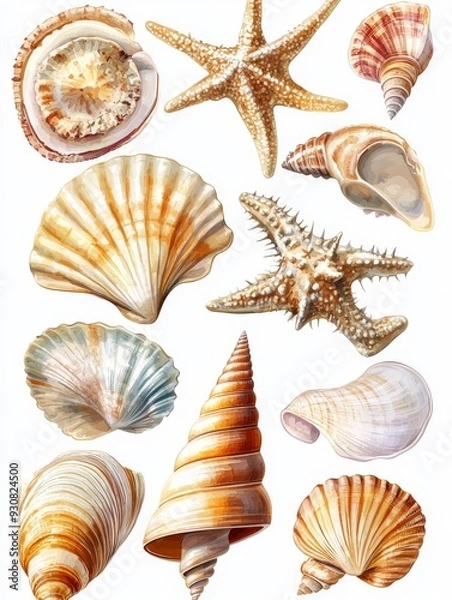 Fototapeta Collection of Seashells and Starfish