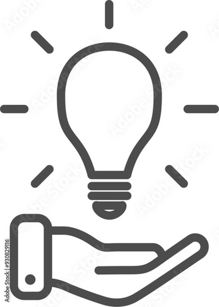Fototapeta Concept of idea. Light bulb in hand. Editable stroke, pixel perfect