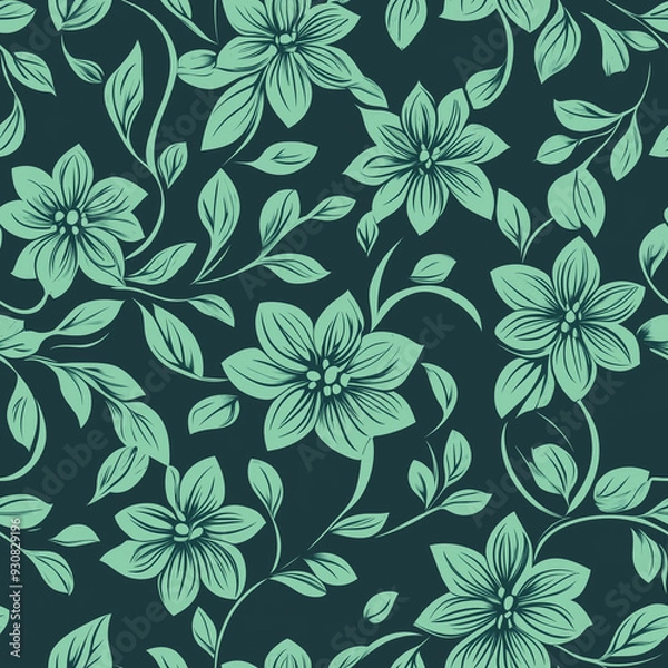 Obraz Floral motif pattern green and teal endless texture seamless