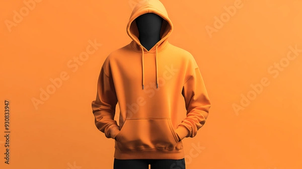 Obraz "3D Mockup of Blank Dark Orange Hoodie on Mannequin with Orange Background"