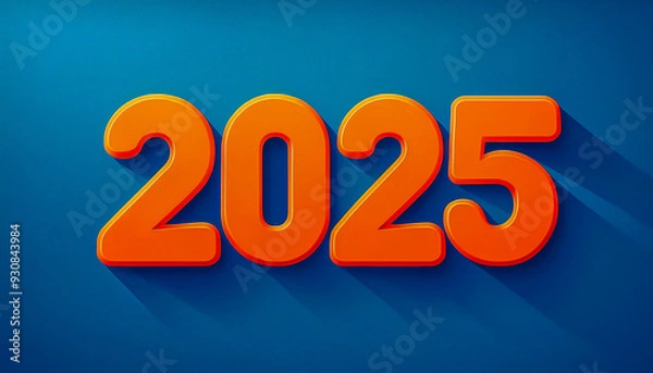 Fototapeta Happy New Year 2025 in orange on a blue background