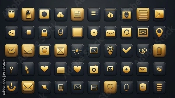 Fototapeta Golden UI Buttons with Black Background