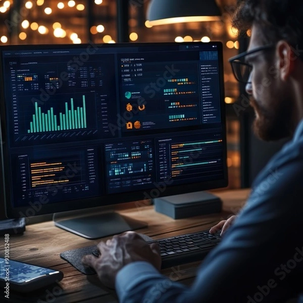 Fototapeta Business CRM digital data hr chart ai overview platform performance intelligence screen strategy database kpi