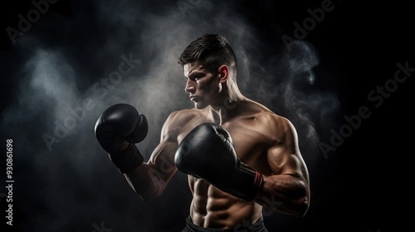 Fototapeta Muscular Boxer in a Smoky Atmosphere
