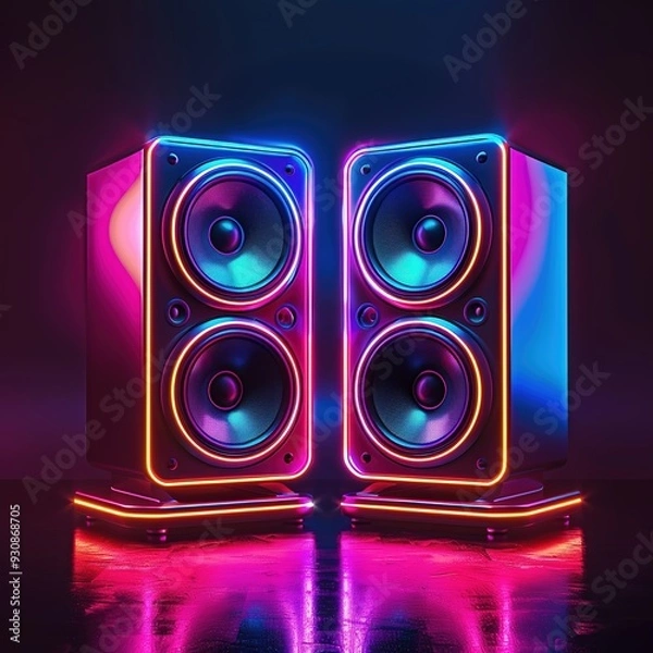 Fototapeta A pair of vibrant, illuminated speakers showcasing modern design and audio technology.