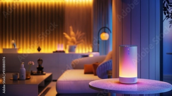 Fototapeta Luxurious Bedroom with Smart Technology Integration and Ambient Lighting