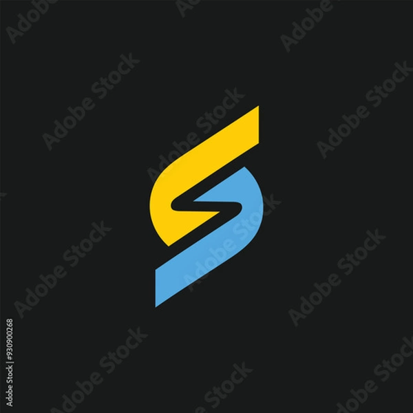 Obraz S vector logo icon in blue and yellow color design.