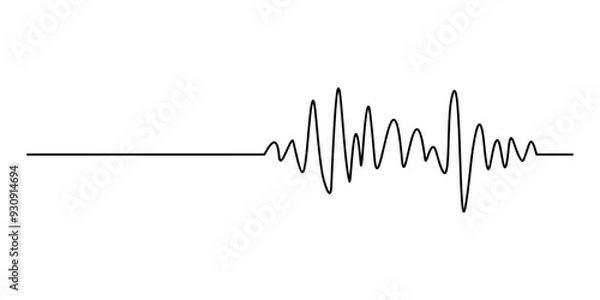 Obraz Music wave line sound one noise icon audio frequency signal podcast radio sound wave volume hand art. Acoustic line music logo record sound wave doodle sketch abstract. Vector illustration