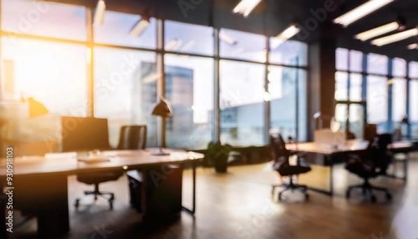 Obraz Blurred empty open space office. Abstract light bokeh at office interior background for design.