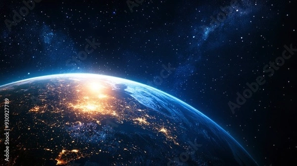 Fototapeta Nightly Earth planet in outer space. City lights on planet. Life of people. Solar system element. Elements of this image furnished , ai