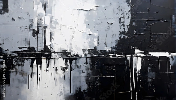 Fototapeta Abstract Acrylic Painting with Contrasting Black and White Brushstrokes, Exploring the Balance Between Light and Dark, and Opposites