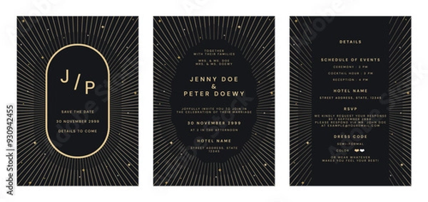 Obraz Wedding invitation template set, luxury elegant stars and sparkle black and gold tones