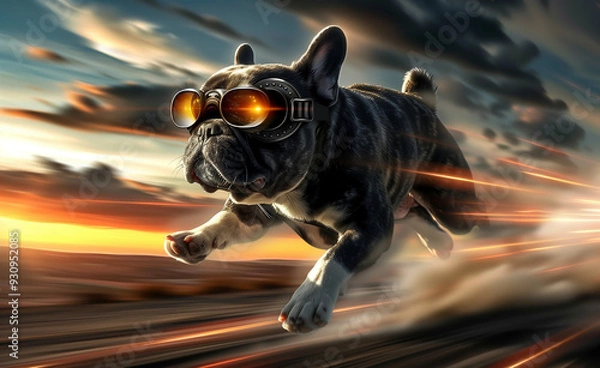 Fototapeta French bulldog moving at the speed of light generated by AI

