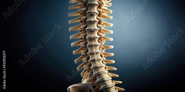 Fototapeta Detailed of human spine structure and health, emphasis on vertebrae against a dark background, human spine, vertebrae