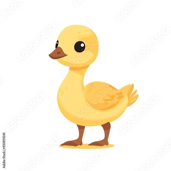 Fototapeta A cute and cheerful cartoon duck standing playfully with vibrant yellow feathers and big expressive eyes.