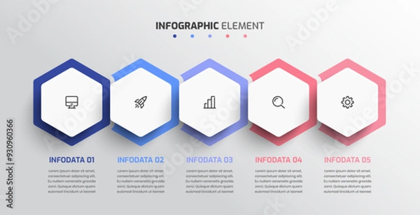 Fototapeta Business Infographic Presentation with Hexagon Label 5 Option and Icon
