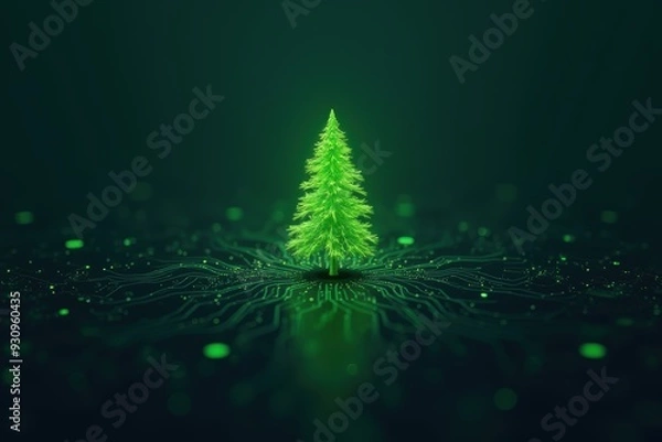 Fototapeta A tree growing on a computer motherboard. Generative AI