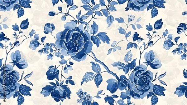 Obraz Blue and white Chinoiserie pattern with flowers