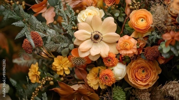 Obraz Close-up of fall flower arrangement in orange and beige colors