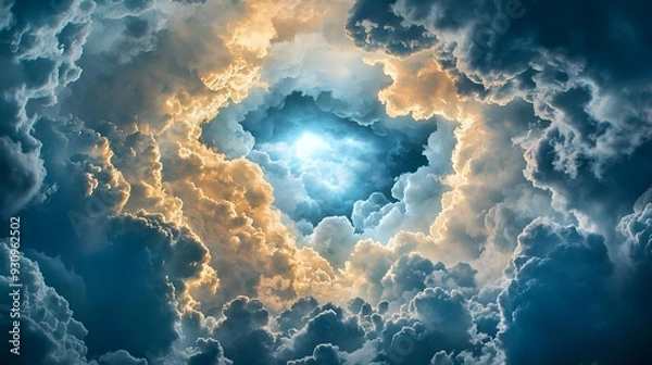 Fototapeta Dramatic clouds with a hole opening