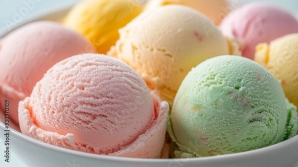 Fototapeta Colorful scoops of ice cream in bowl