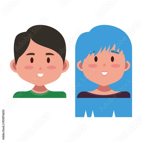 Fototapeta Happy kids flat vector icons. Children avatar isolated on white background.