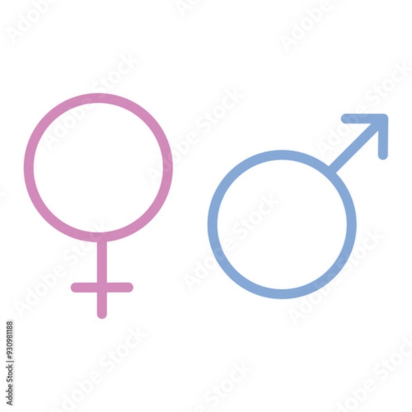 Fototapeta Male and Female icon symbol on white background, editable stroke, pixel perfect