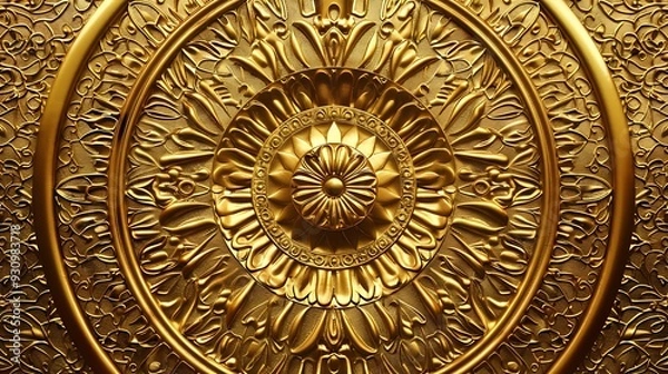 Fototapeta Golden ornament with intricate floral designs and a circular pattern.