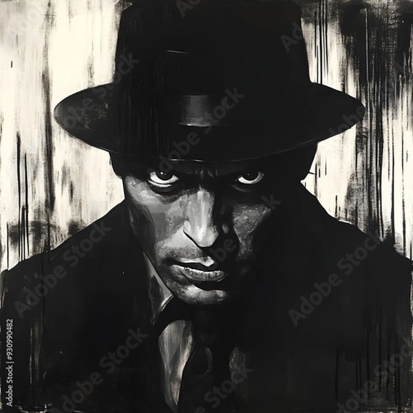 Fototapeta Mysterious Silhouetted Figure of a Man Stands Alone in a Dark Minimalist Background Evoking a Sense of Introspection and Ambiguity