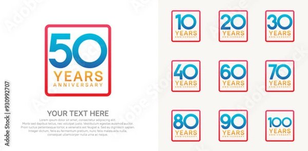 Fototapeta anniversary set logo style with blue color in square for company celebration moment