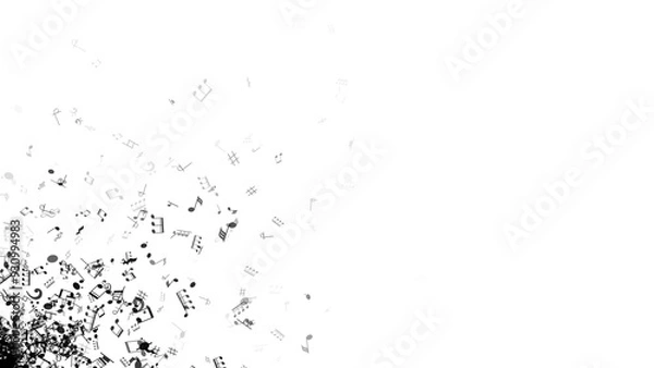 Fototapeta Stream of black musical notes on white background.