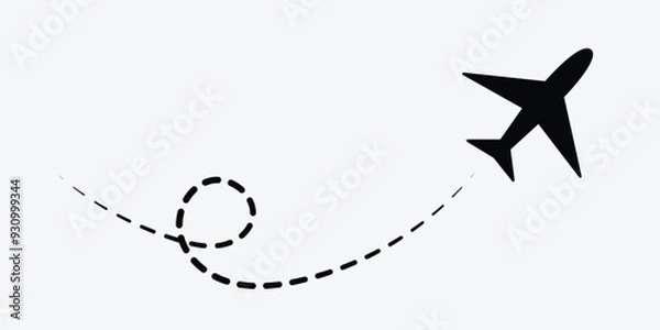Fototapeta Paper plane following a path. Airplane track or route with dotted lines. Vector illustration in eps 10.