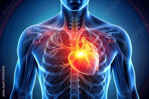 Fototapeta A man's heart is shown in red and blue