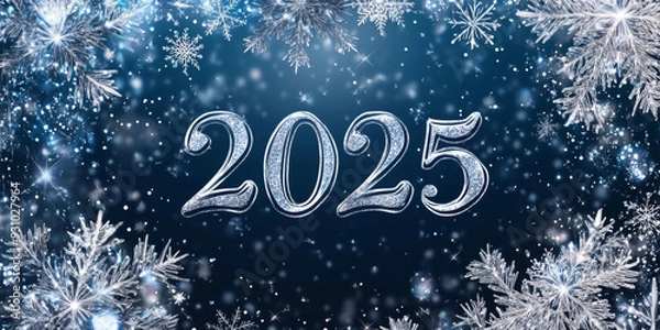 Fototapeta Beautiful 2025 Happy New Year banner background with huge 2025 in middle of the design