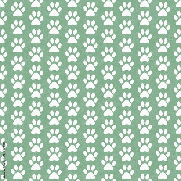 Fototapeta Green and White Dog Paw Prints Tile Pattern Repeat Background