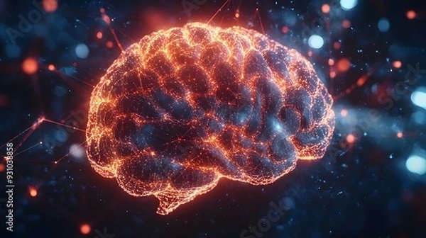 Obraz A digital brain made of luminous light with intricate neural networks and pulsing synapses connecting around it symbolizing the power and complexity of advanced intelligence technology