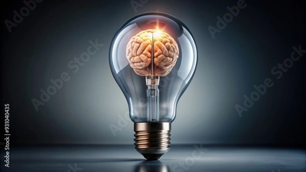 Fototapeta Brain enclosed in a lightbulb, symbolizing creative thinking and innovative ideas, brain, light bulb