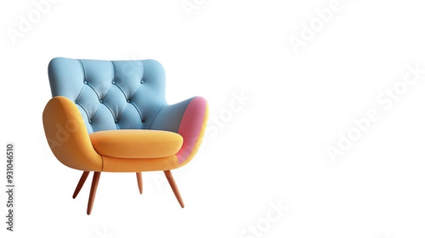 Fototapeta A stylish, colorful armchair with tufted design, perfect for modern interiors and adding a pop of color to any living space.