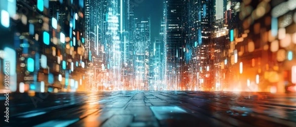 Fototapeta Futuristic cityscape with advanced tech, background, Generative AI