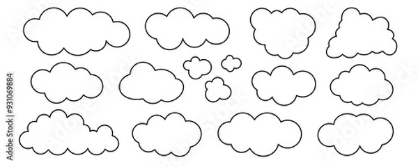 Fototapeta Simple black doodle line clouds set