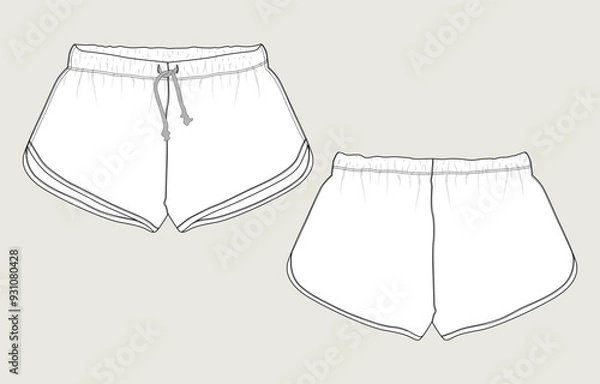 Fototapeta  Shorts Pant technical drawing fashion flat sketch vector illustration template for Newborn