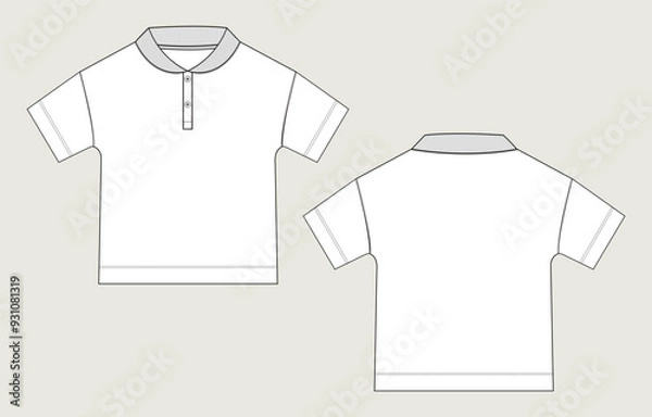 Fototapeta Short sleeve t shirt tops technical drawing fashion flat sketch vector illustration template for kids