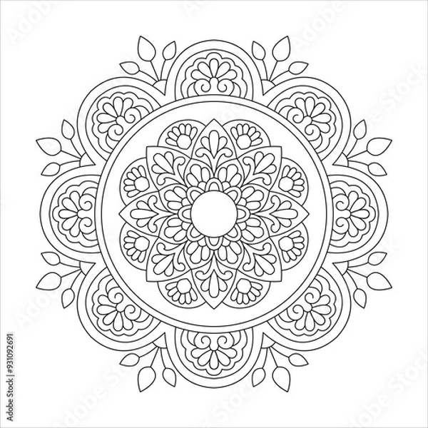Fototapeta Doodle zen tangle design rounded mandala for Coloring book page
