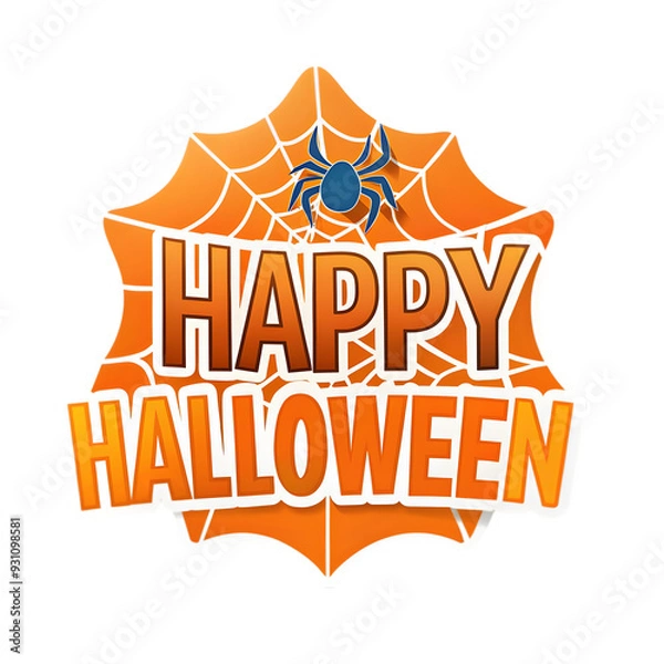 Obraz happy Halloween text spider web sticker clipart png